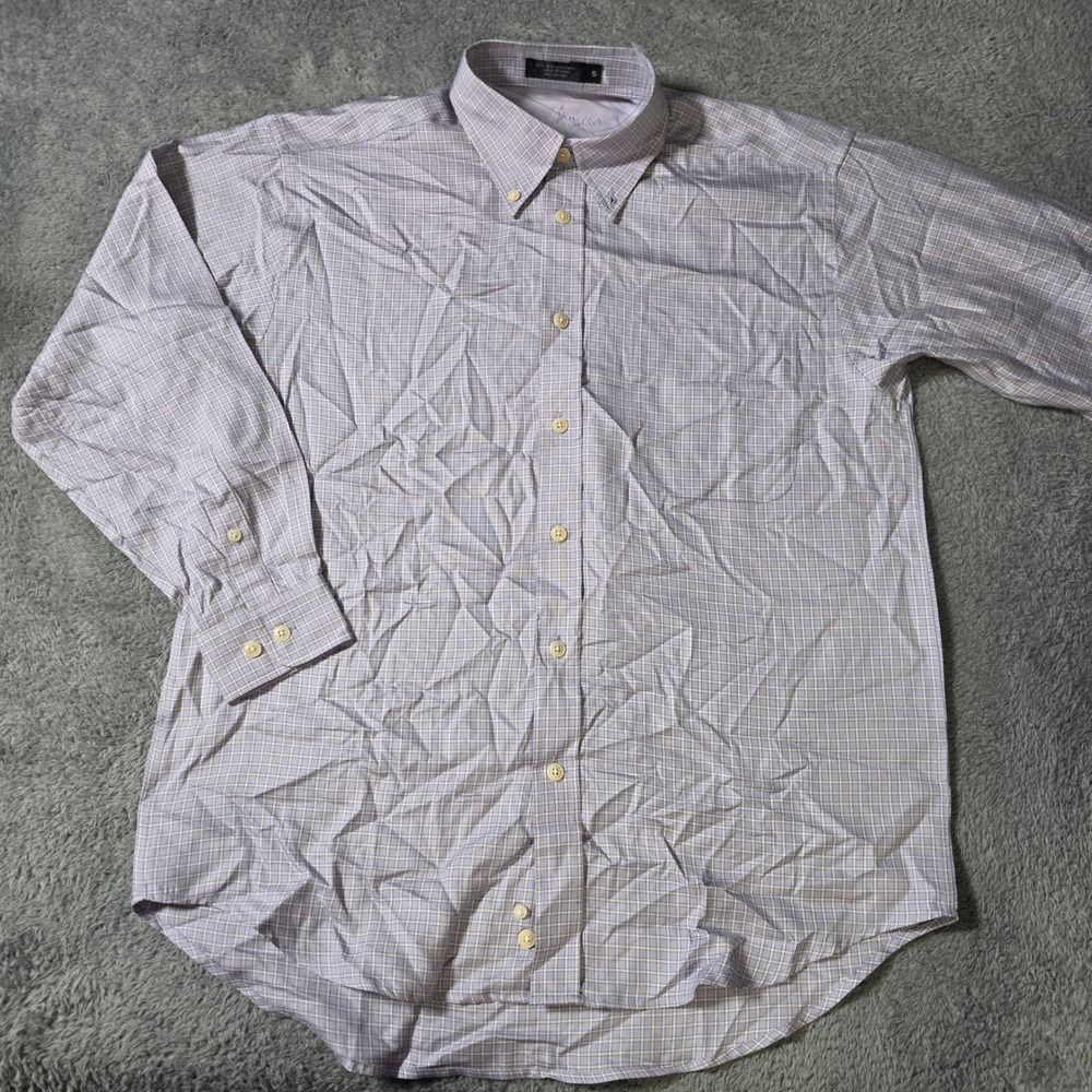 Johnnie Walker Mens S Button Down Shirt Purple Yellow Silk Tencel Micro Check LS